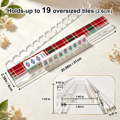 Christmas Plaid Play Extended Mahjong Rack Set of 4  Scalloped Magnetic Tile Pusher