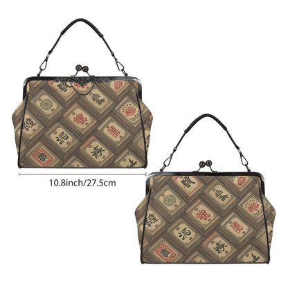 Mahjong Tile Vintage Kisslock Crossbody Shoulder Bag, Trendy And Stylish - Splash of Color Co.