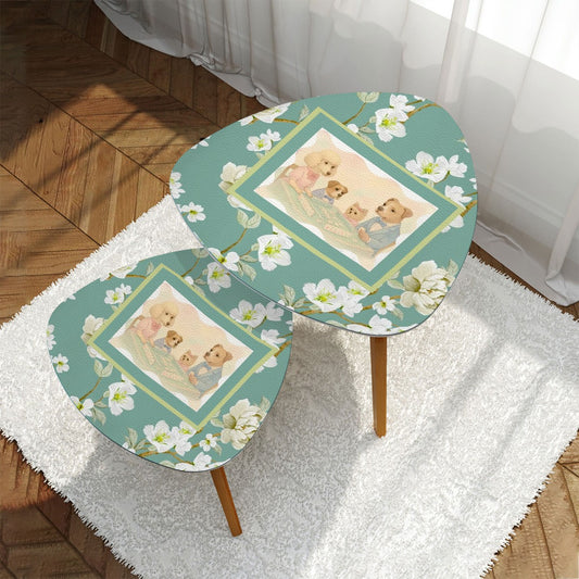 Floral Asian Dogs Playing Mahjong Whimsical Snack Nesting Tables For Mahj Night