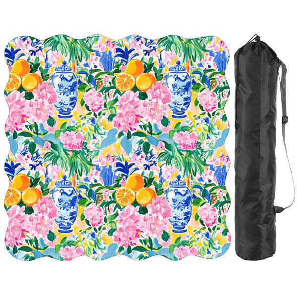 Asian Chinoiserie Tropical Pastel Scalloped Mahjong Mat - Splash of Color Co.