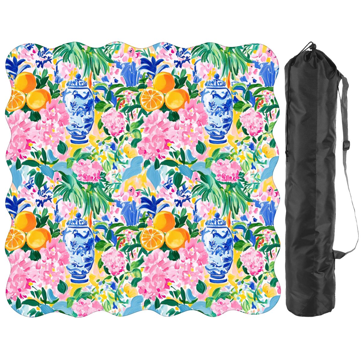 Asian Chinoiserie Tropical Pastel Scalloped Mahjong Mat - Splash of Color Co.