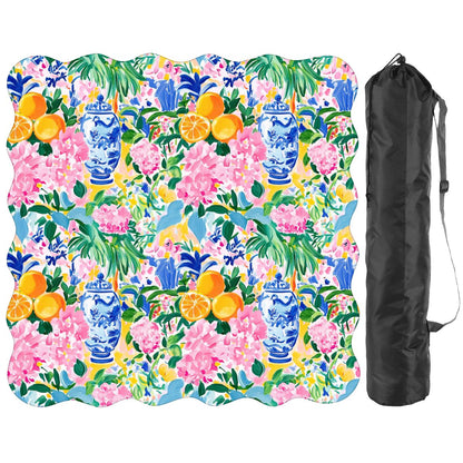 Asian Chinoiserie Tropical Pastel Scalloped Mahjong Mat - Splash of Color Co.