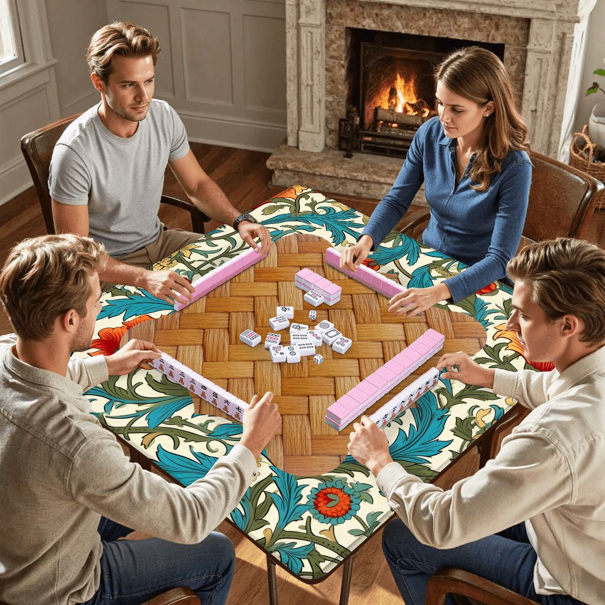 William Morris Floral And Woven Basket Mahjong Mat