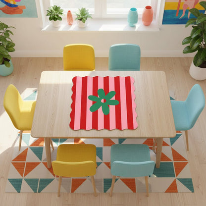 The Daisy Mae Red And Pink Preppy Striped Scalloped Mahjong Mat - Splash Of Mahj And Color Co.