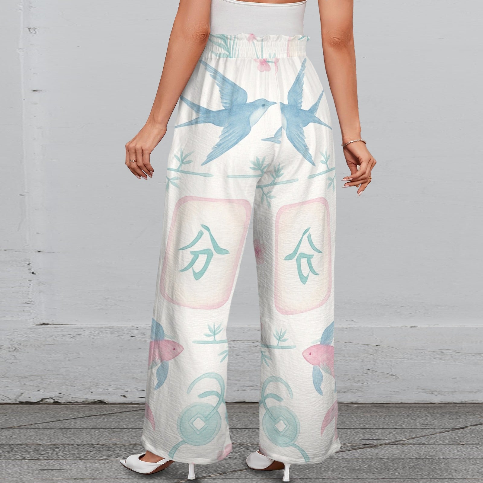 Preppy Mahjong Watercolor Tiles Summer Breeze Wide Legged Pants - Splash of Color Co.