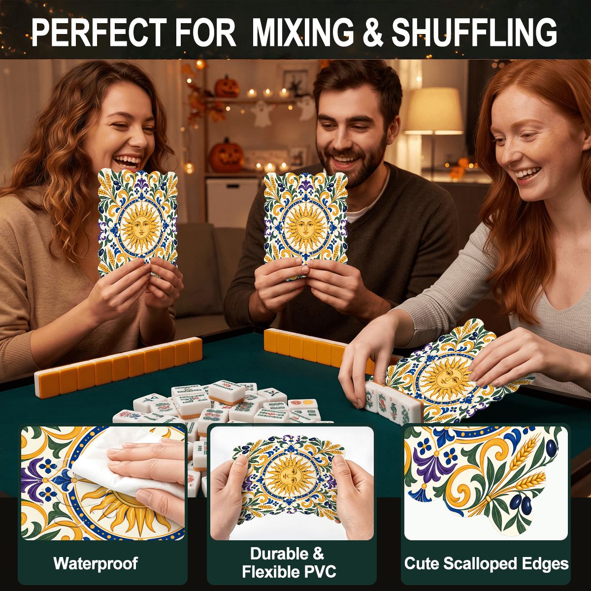 Under The Tuscan Sun Scalloped Mahjong Shuffler Cards Set of 4 - Splash Of Mahj And Color Co.