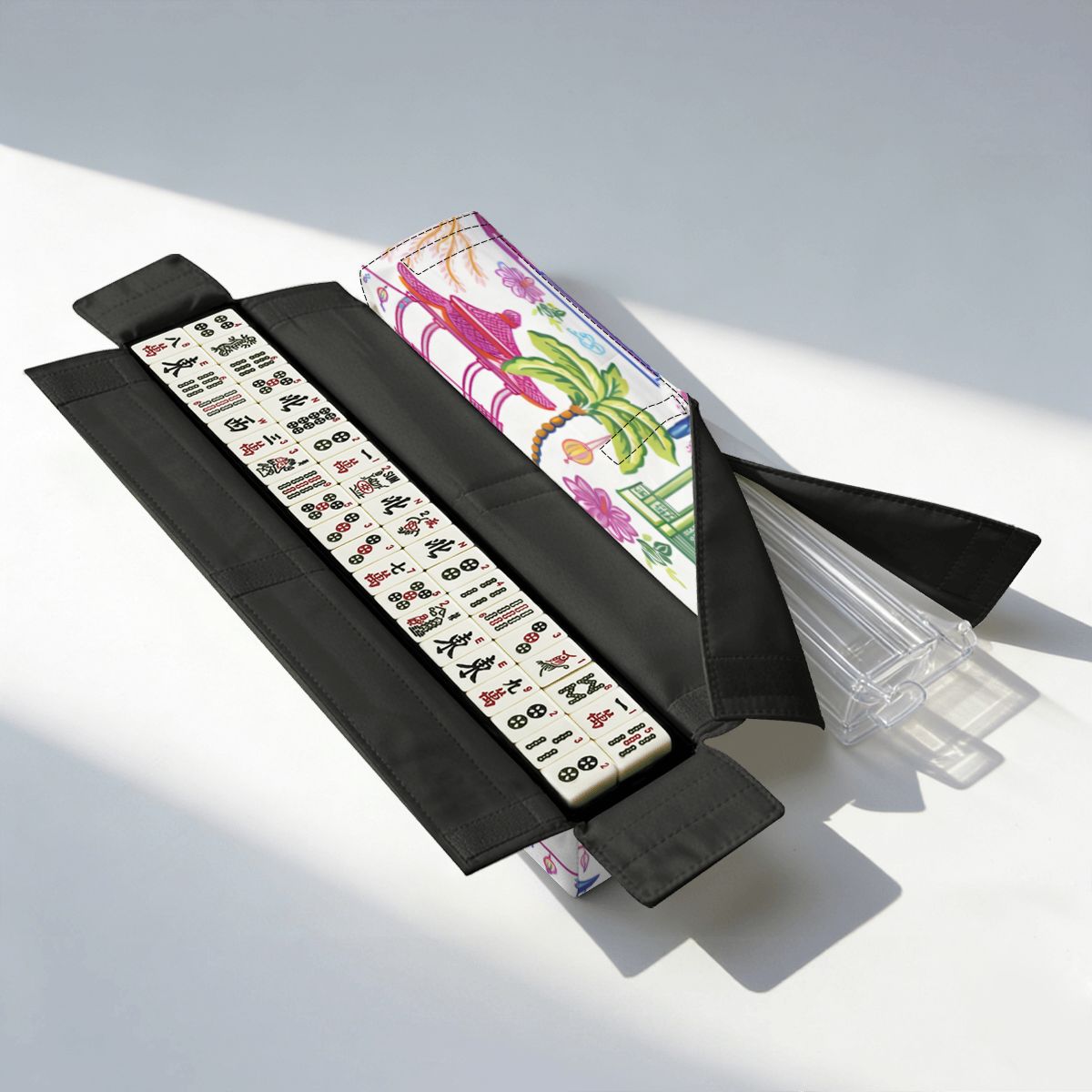 Mahjong Bag Set, Asian Chinoiserie Watercolor Pagodas - Splash of Color Co.