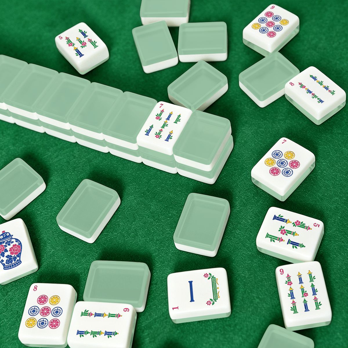 Mint Green Chinoiserie American Mahjong Tiles And Carry Case - Splash Of Mahj And Color Co.