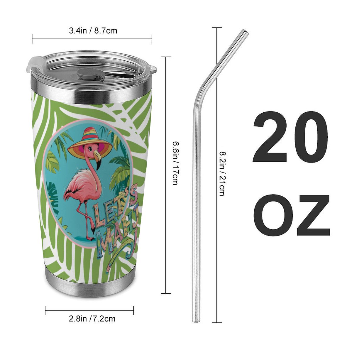 Tropical Flamingo, Let's Mahj 20oz Tumbler with Lid and Straw - Splash of Color Co.