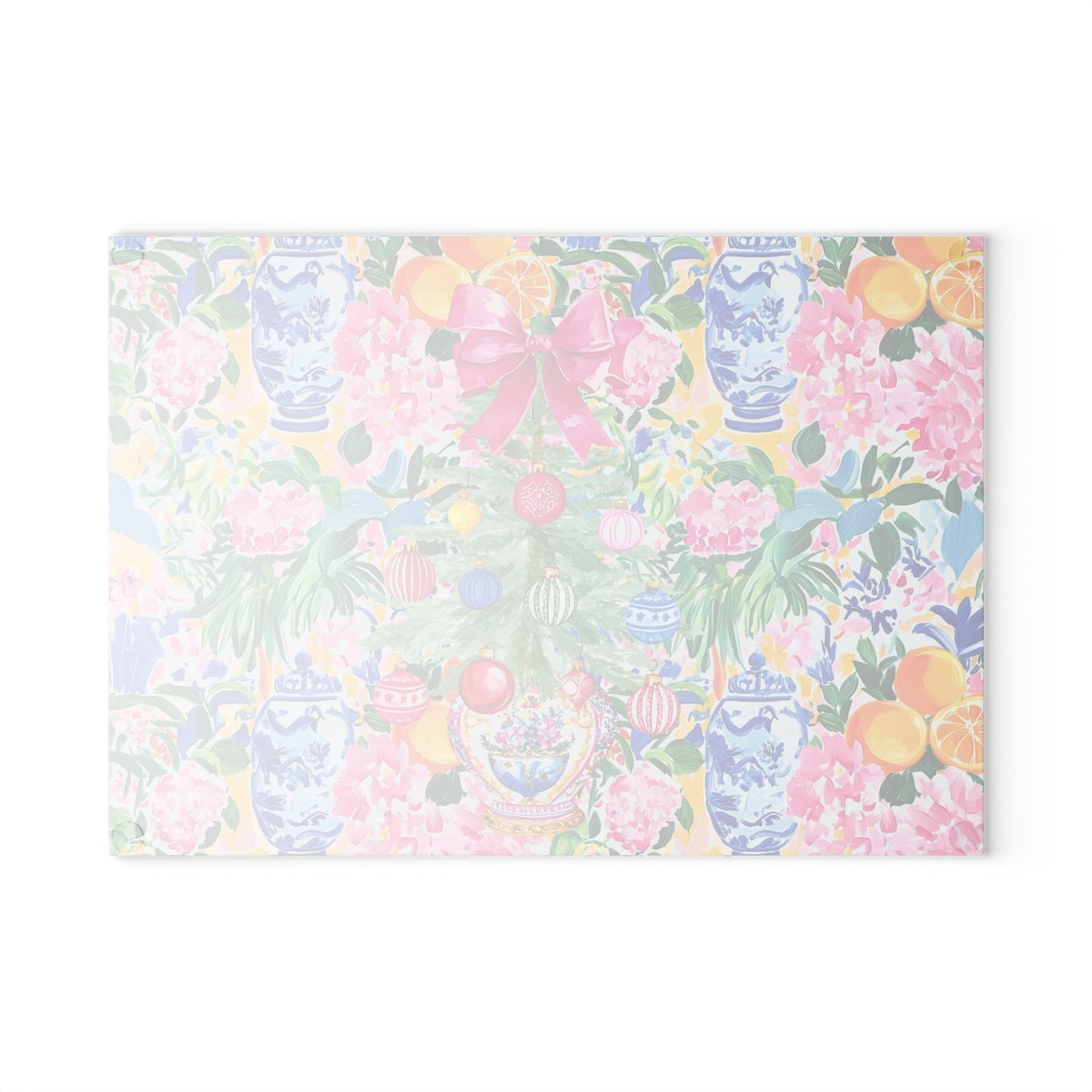Christmas Chinoiserie Floral Festive Floral Glass Cutting Board - Holiday Kitchen Decor - Splash of Color Co.