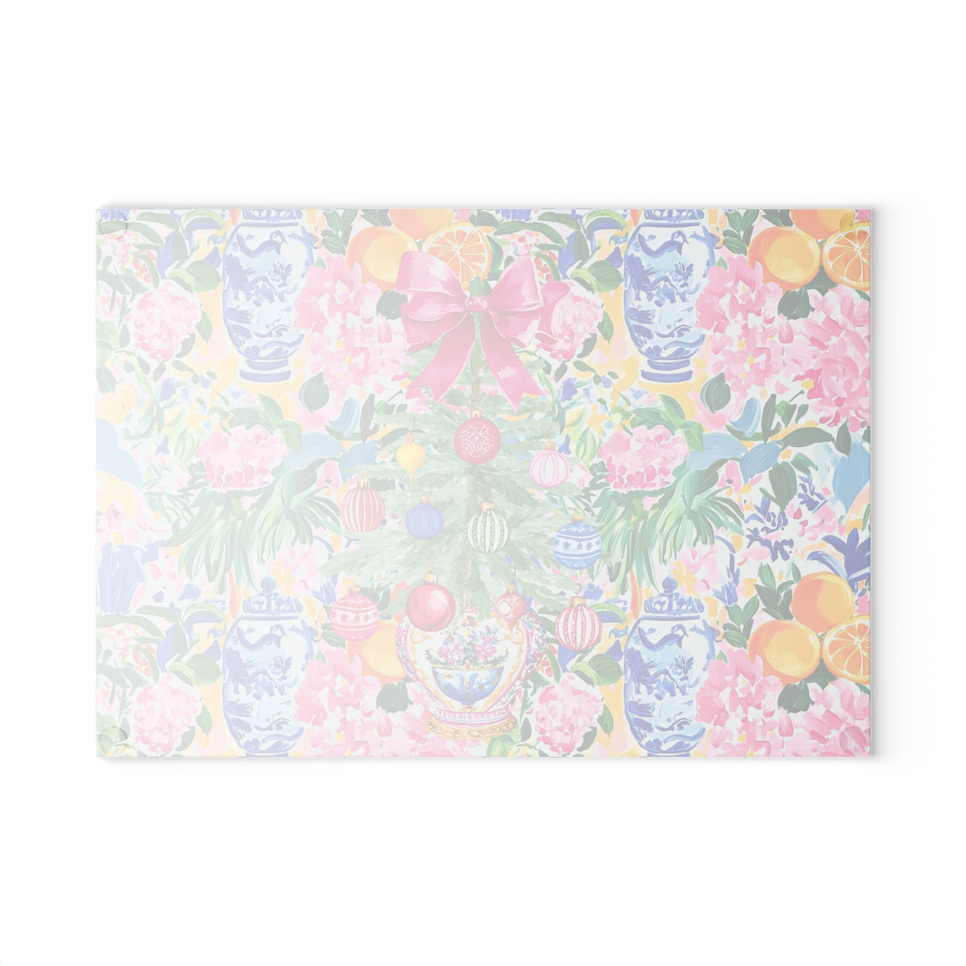 Christmas Chinoiserie Floral Festive Floral Glass Cutting Board - Holiday Kitchen Decor - Splash of Color Co.