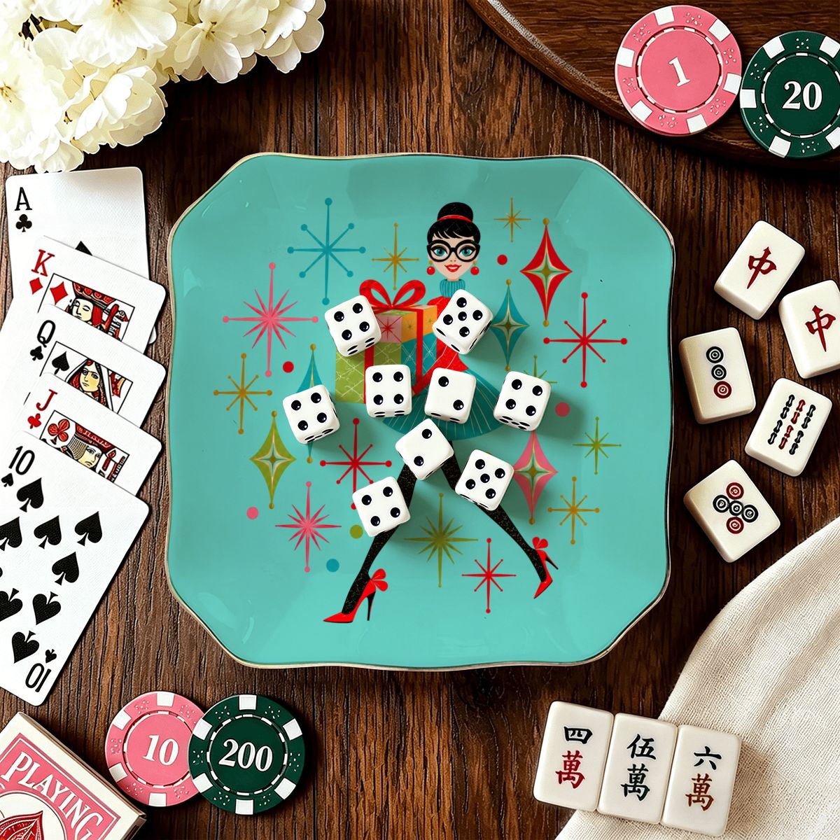 You've Got Mahj Mail Scalloped Ceramic Mahjong Dice Tray new christmas - Splash Of Mahj And Color Co.