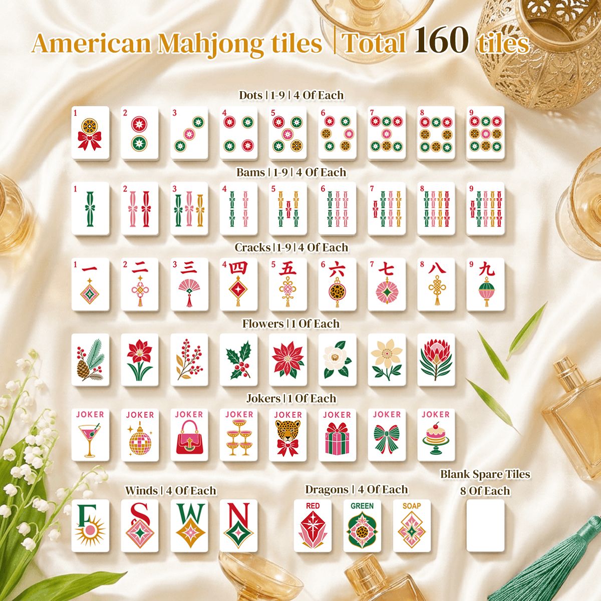 Art Deco Martini And Shaker Holiday 4 Layer Glam Holiday American Mahjong Tiles And Carry Case - Splash Of Mahj And Color Co.