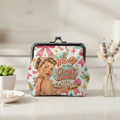 Funny Welcome To The Crak House Nostalgic Women's Leather Kiss Lock Coin Purse