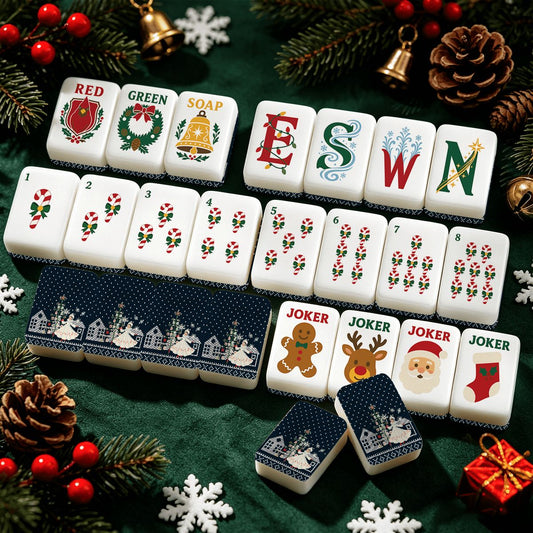 Sweater Weather Nostalgic Classic Traditional Christmas Mahjong Tiles With Carry Case - Splash Of Mahj And Color Co.