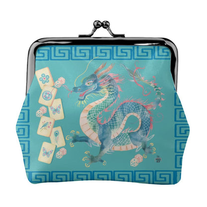 Watercolor Dragon Mahjong Women's Leather Kiss Lock Coin Purse - Splash of Color Co.