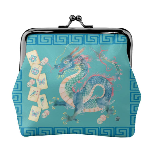Watercolor Dragon Mahjong Women's Leather Kiss Lock Coin Purse - Splash of Color Co.