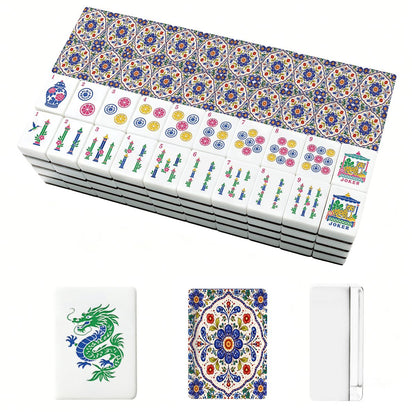 Blue Pottery Porcelain Engraved Chinoiserie Mahjong Tiles And Carry Case