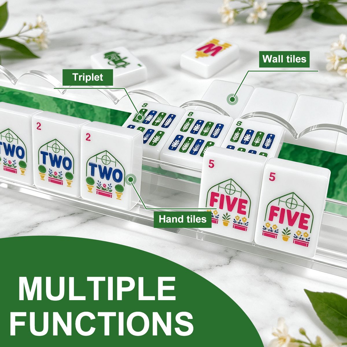 Emerald Green Extended Mahjong Rack Set of 4 Scalloped Magnetic Tile Pusher - Splash Of Mahj And Color Co.
