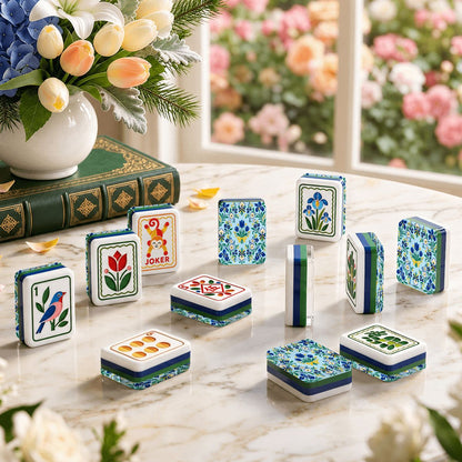 Garden Bell Scandinavian Modern Folk American Mahjong Tiles  4 Layer And Carry Case