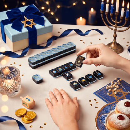 Baby Blue Gilded Gold Starry Night Hanukkah Mahjong Tiles And Carry Case