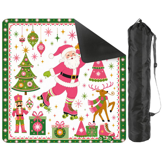 Whimsy Santa Rollerskating, Christmas Mahjong Mat - Splash Of Mahj And Color Co.