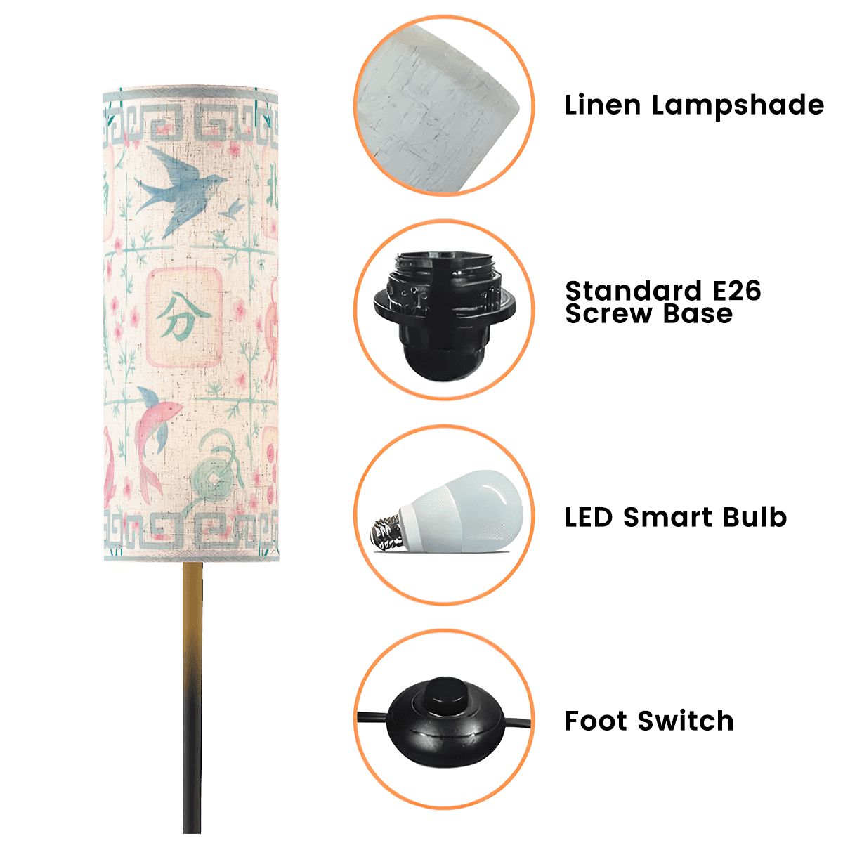 Asian Zen Mahjong Watercolor Tiles Modern Floral Book Nook Floor Lamp