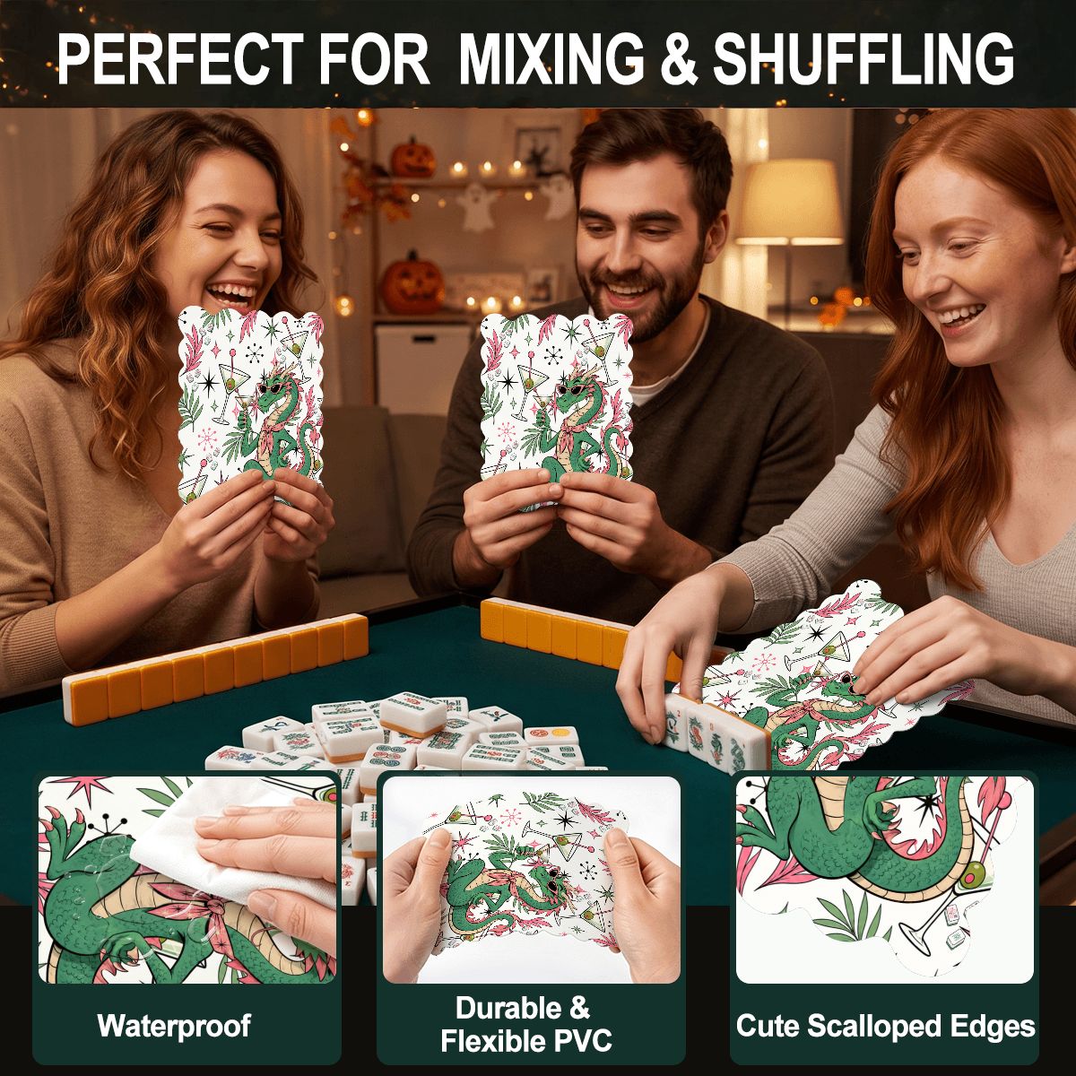 Dragon Tales Scalloped Mahjong Shuffler Cards Set of 4 - Splash Of Mahj And Color Co.