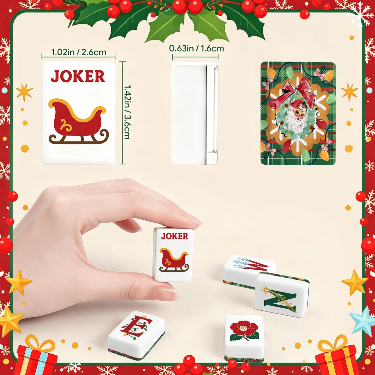 Classic Old Time Santa Traditional Christmas Mahjong Tiles And Carry Case - Splash Of Mahj And Color Co.