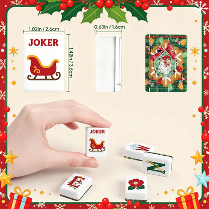Classic Old Time Santa Traditional Christmas Mahjong Tiles And Carry Case - Splash Of Mahj And Color Co.