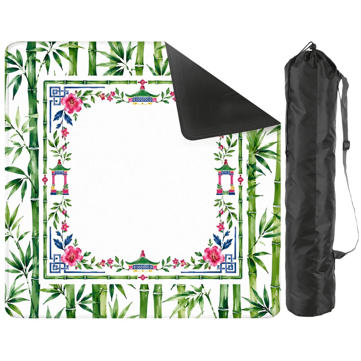 Chinoiserie Watercolor Bamboo And Pagodas Mahjong Mat