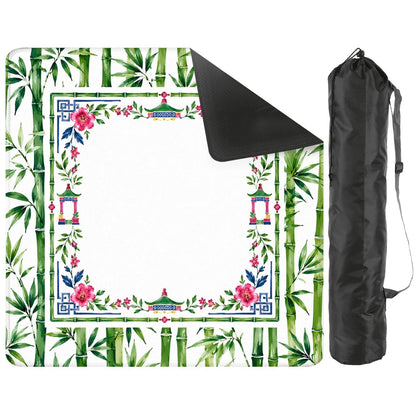 Chinoiserie Watercolor Bamboo And Pagodas Mahjong Mat