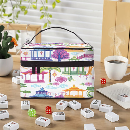 Portable Mahjong Bag Tile Bag, Watercolor Chinoiserie Asian Pagodas - Splash of Color Co.