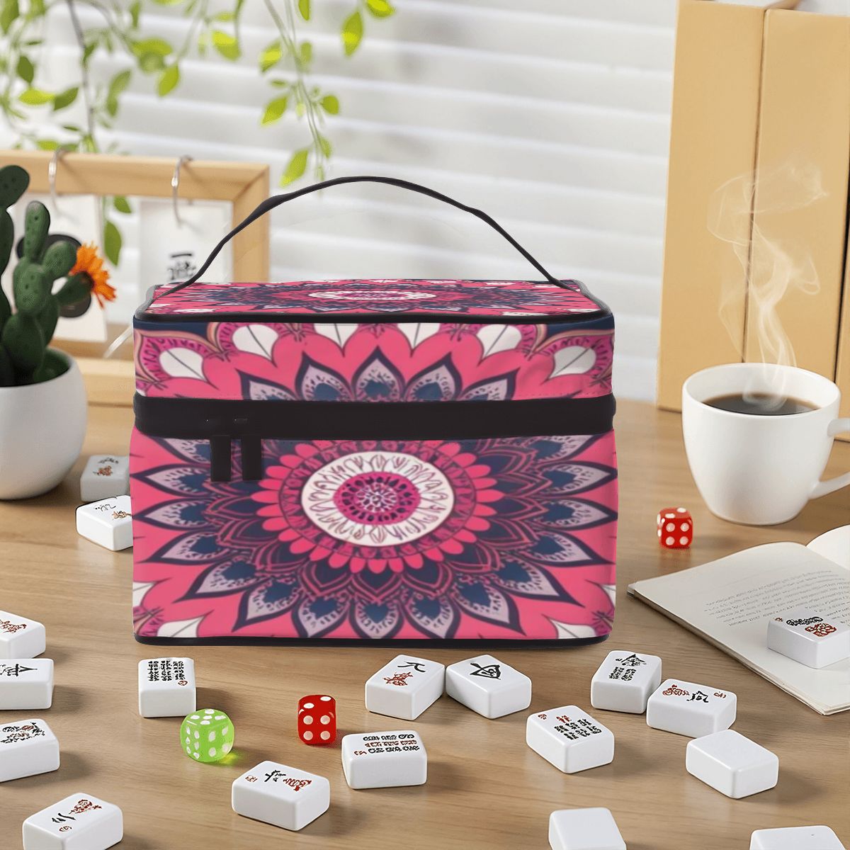 Boho Mandala, Pink, Purple Mahjong Portable Mahjong Bag - Splash of Color Co.
