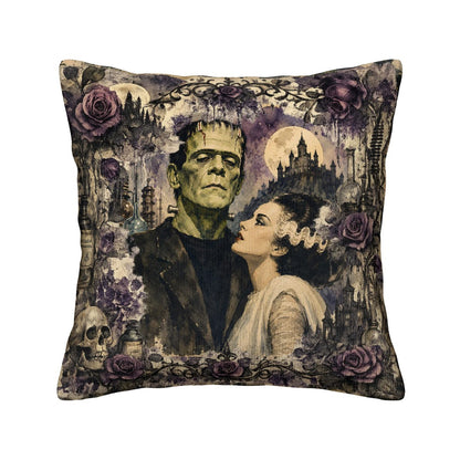 Frankenstein And Bride Gothic Fall Halloween Corduroy Throw Pillow Cover And Insert