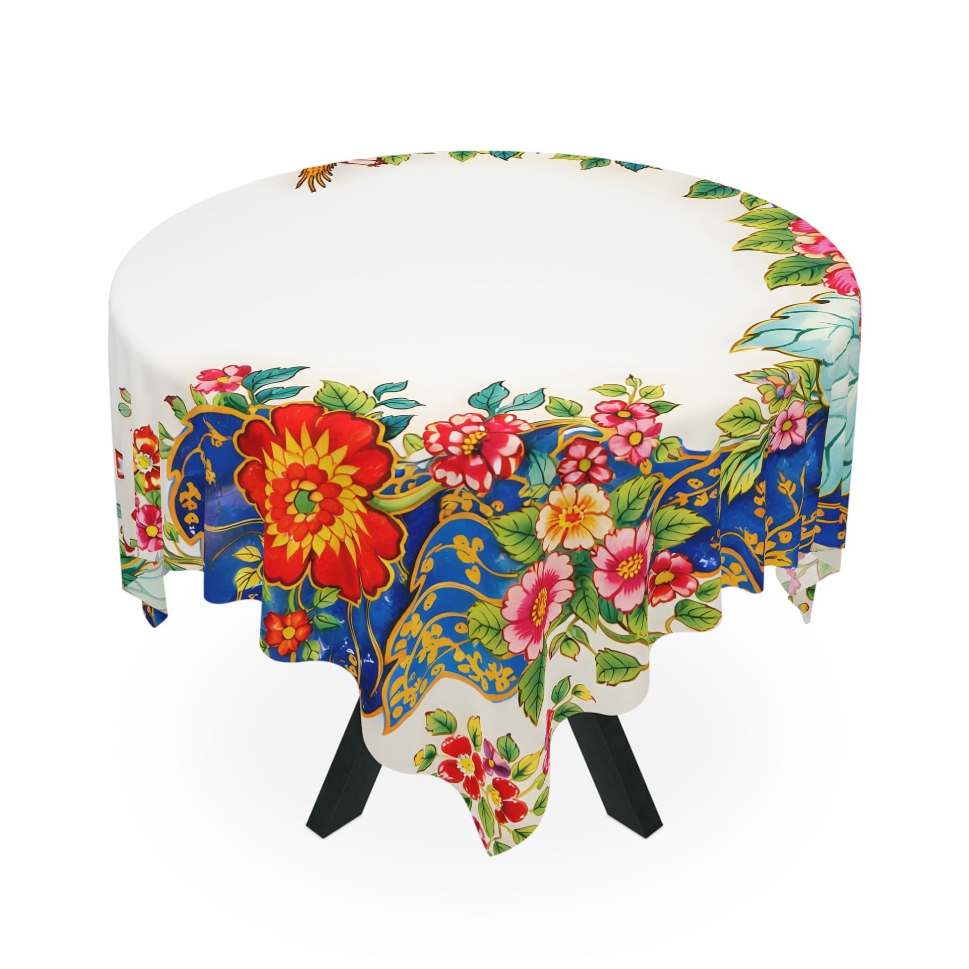 Tobacco Leaf Floral Bird Border Tablecloth — Vibrant Vintage - Inspired Dining Linen - Splash of Color Co.