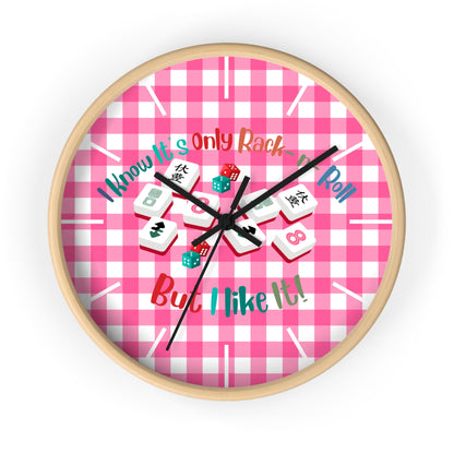 Mahjong Dice Wall Clock — "I Know It’s Only Rack ‘n’ Roll But I Like It" Pink Plaid - Splash of Color Co.