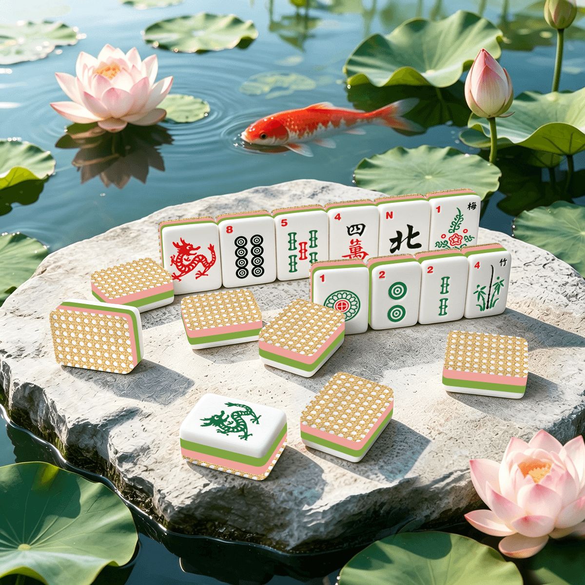 Vintage Cane Back 4 Layer American Mahjong Tiles Set With Carry Case