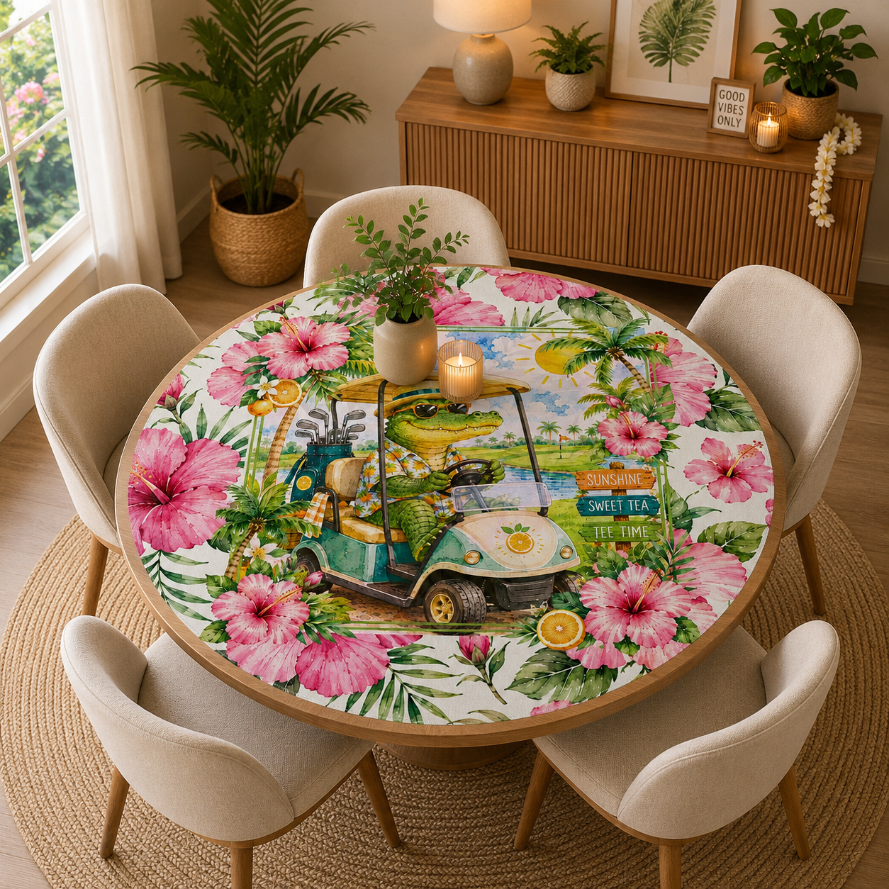 See Ya Later Alligator Tropical Floral Round Mahjong Mat