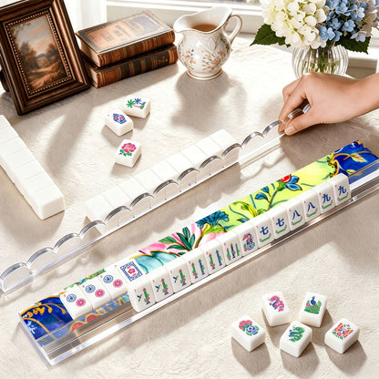 Tobacco Leaf Designed Extended Mahjong Rack Set of 4 Scalloped Magnetic Tile Pusher 20' - Splash Of Mahj And Color Co.