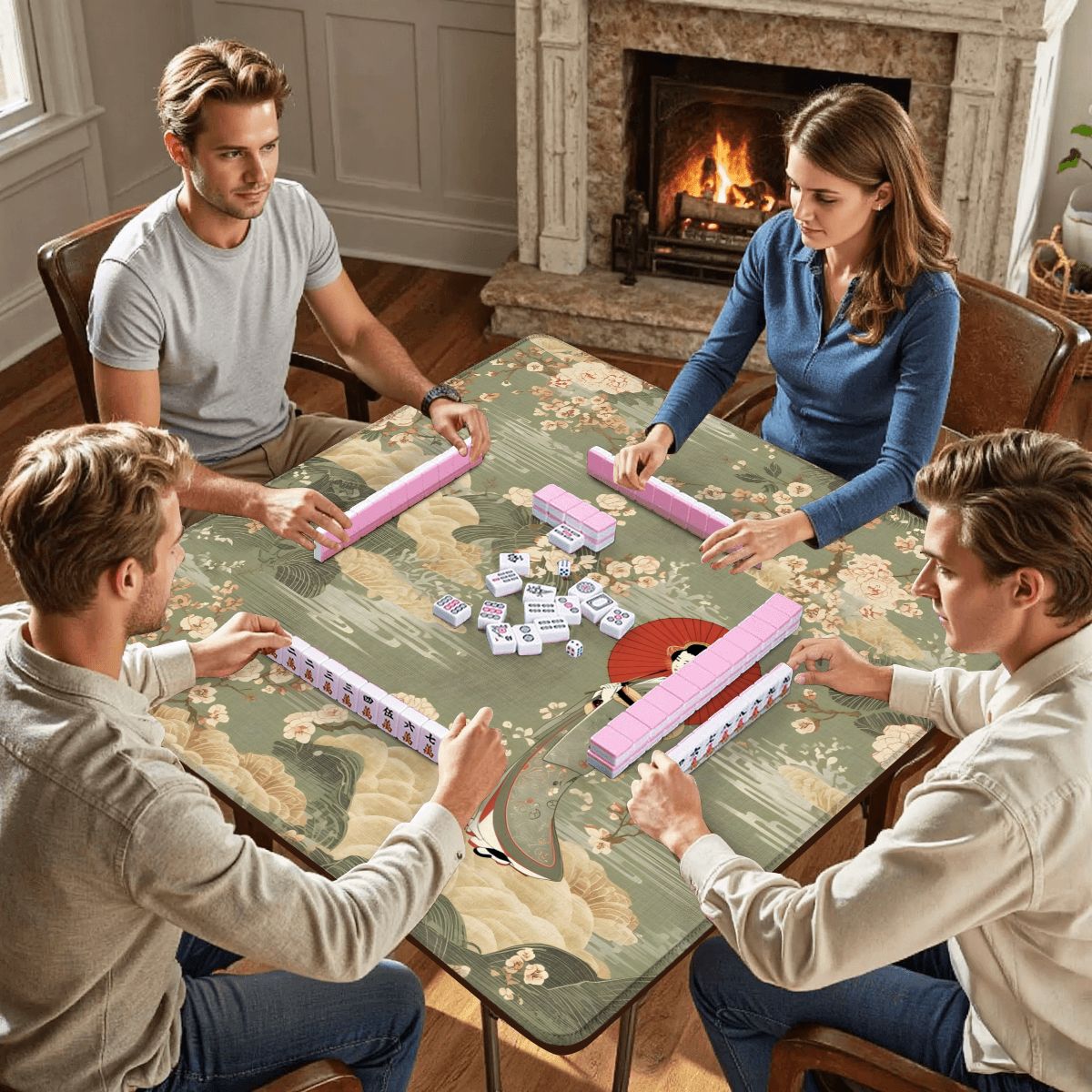 Giesha Girl Japanese Floral Mahjong Mat - Splash of Color Co.