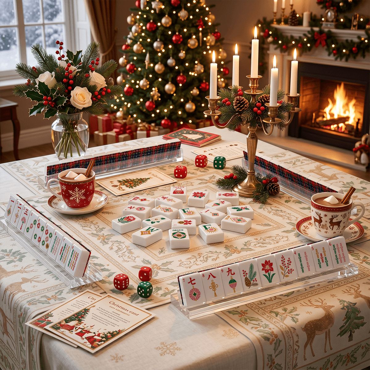 Christmas Plaid Glam Holiday Christmas Mahjong Tiles And Carry Case