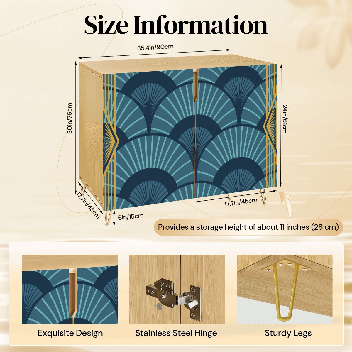 Art Deco Gold Gilded Royal Blue Modern Wooden Storage Cabinet - Splash of Color Co.