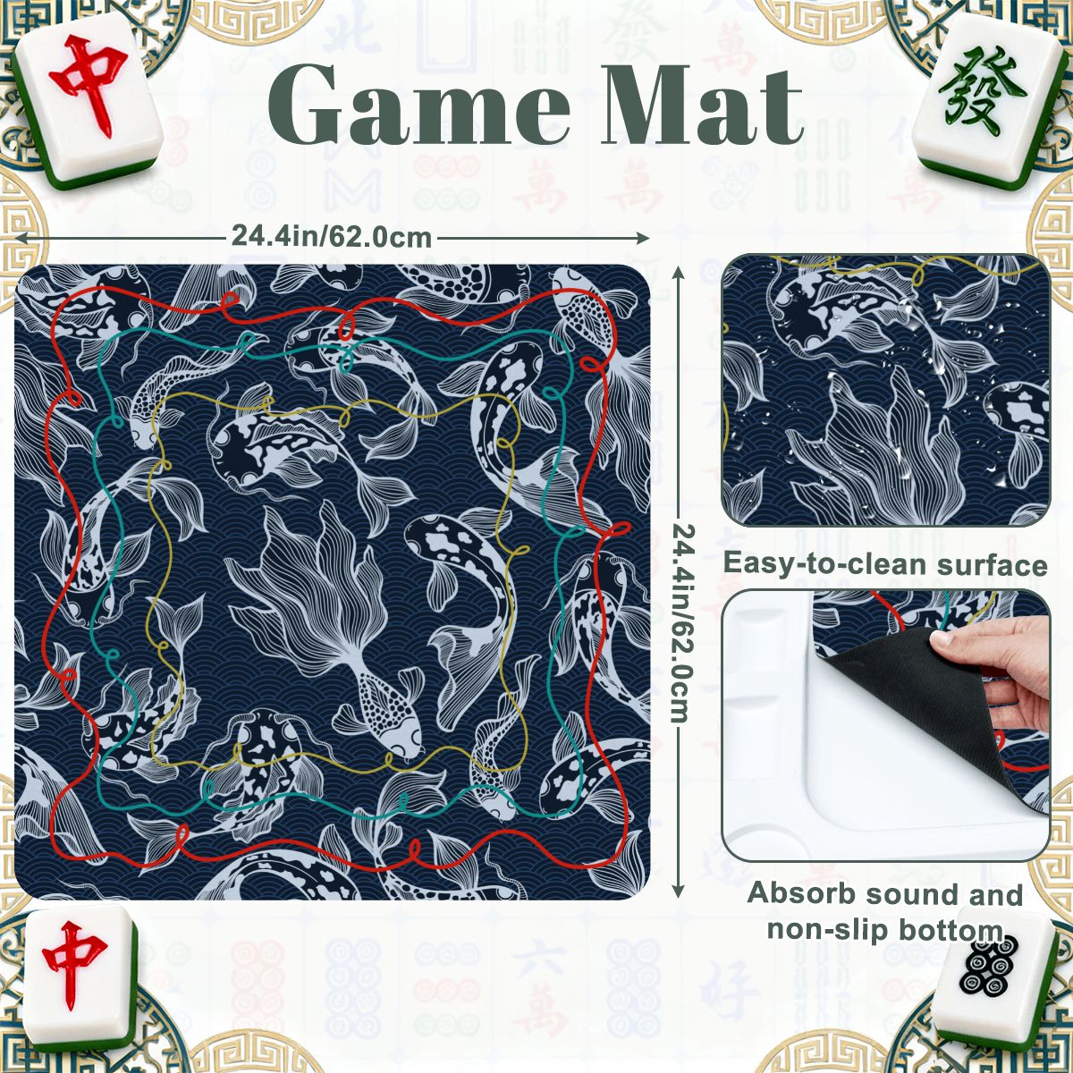 Nautical Koi Fish Foldable Mahjong Table - Splash of Color Co.