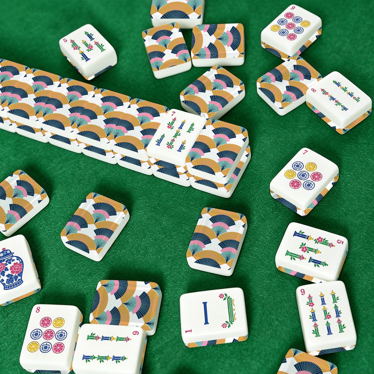 Art Deco Pastel Pretty Chinoiserie American Mahjong Tiles And Carry Case