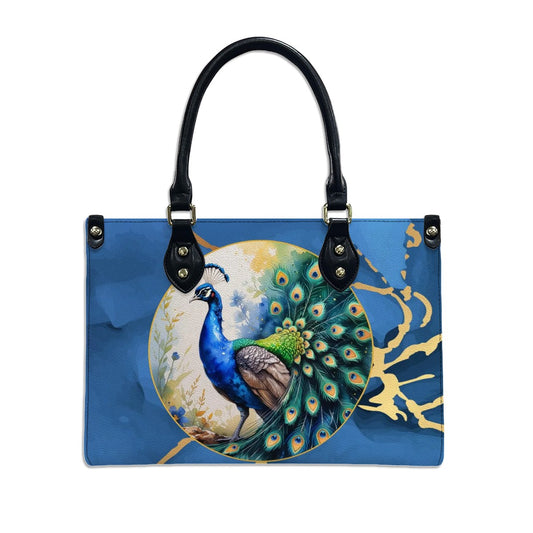 Chinoiserie Watercolor Asian Peacock Royal Blue Gold Shoulder Hand Bag