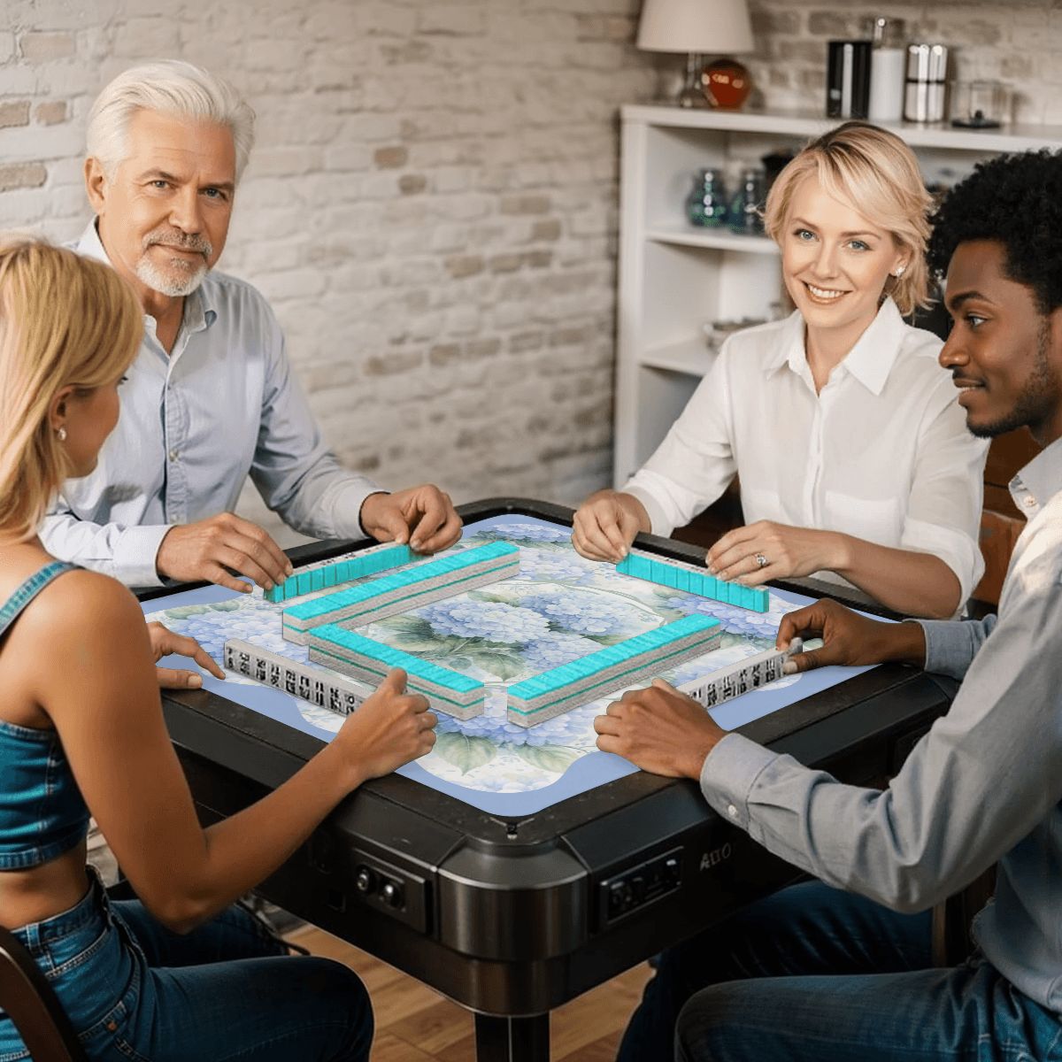 Baby Blue Floral Hydrangea Mahjong Mat - Splash of Color Co.