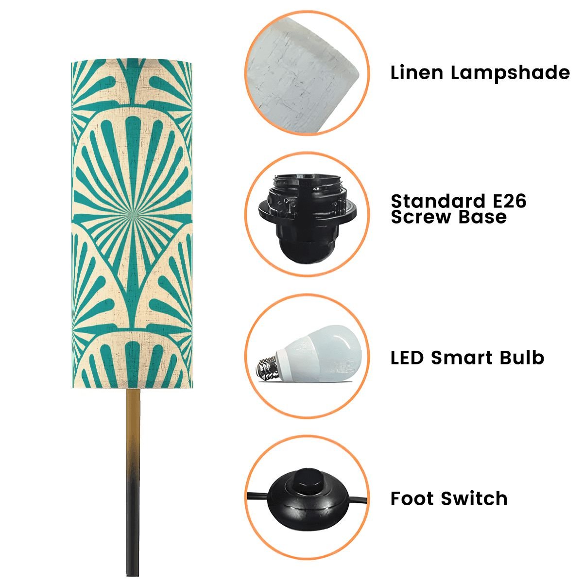 Art Deco Modern Floor Lamp, Radiating Teal Reading Nook Lamp - Splash of Color Co.