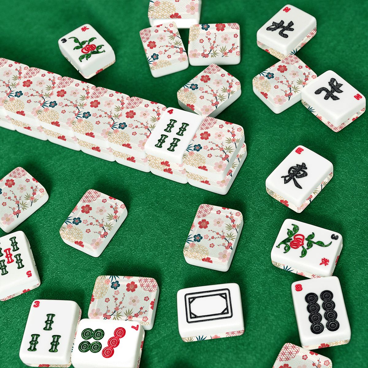 Asian Floral Cherry Blossom American Mahjong Tiles And Carry Case - Splash Of Mahj And Color Co.