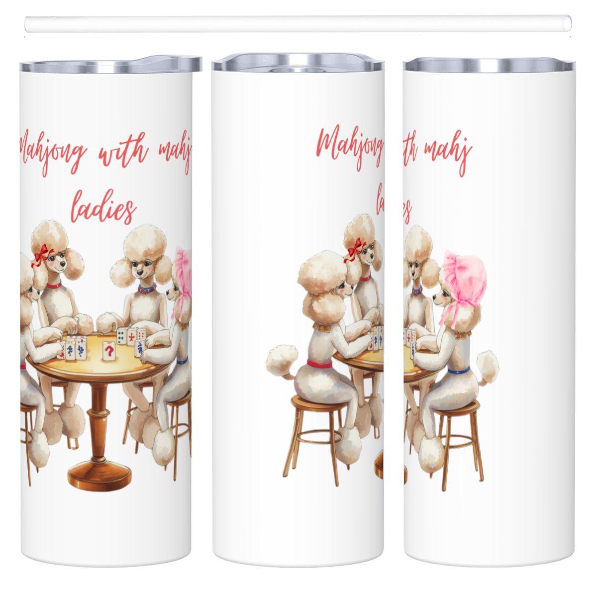 Funny Mahjong Poodle Dogs, Mahjong With Mahj Ladies Tumbler Cup - Splash of Color Co.